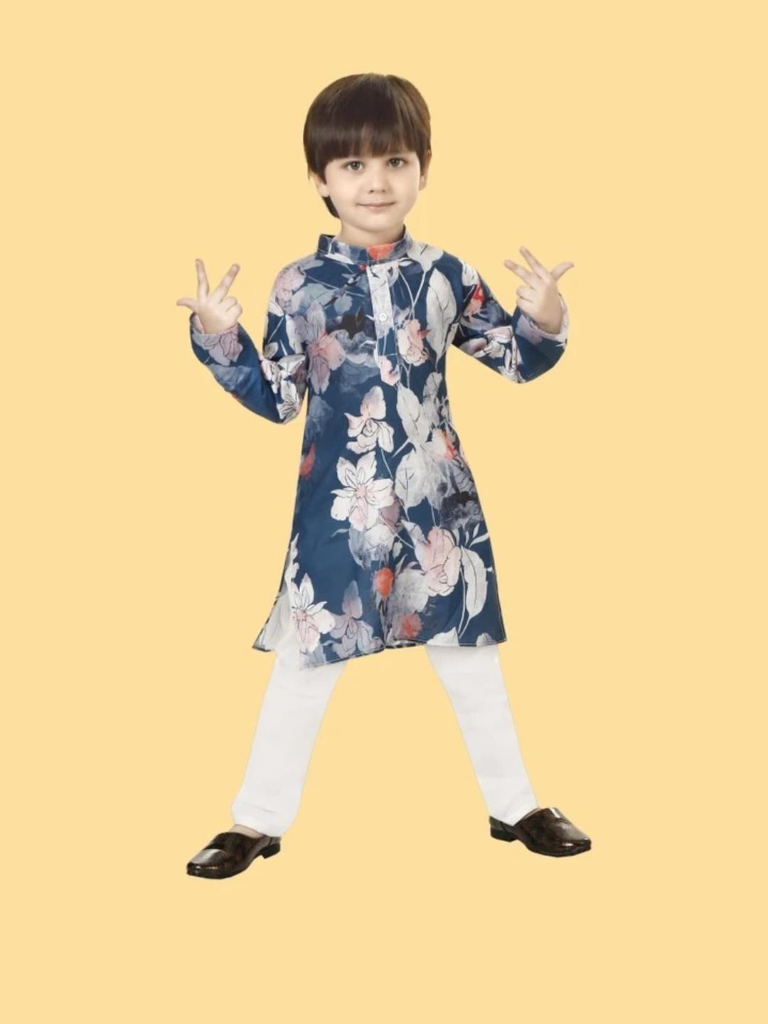 VISHESTA Kids-Boys Blue Cotton Blend Kurta Sets