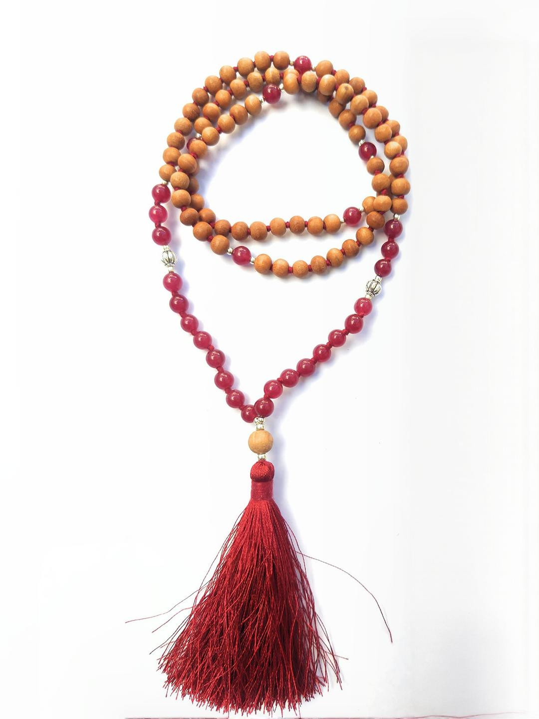 Apnisanskriti Unisex Chandan Sandalwood Dark Pink Stone Designer Mala