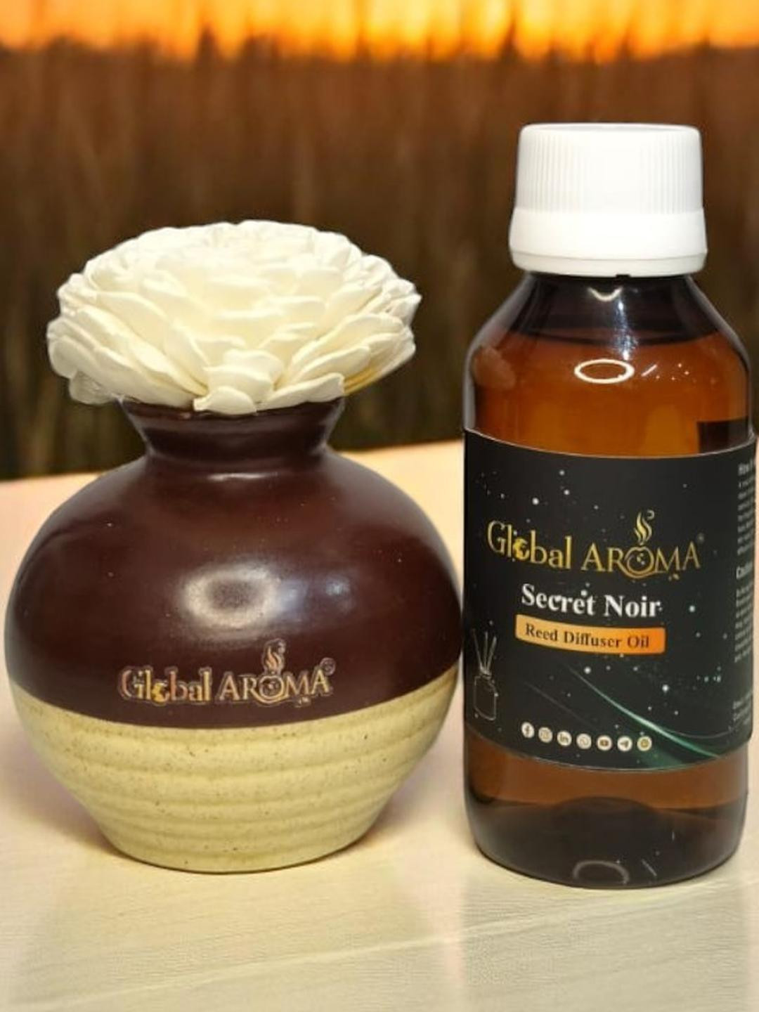 GLOBAL AROMA Secret Noir Fragracne Ethenic Flower Pot Reed Diffuser Set