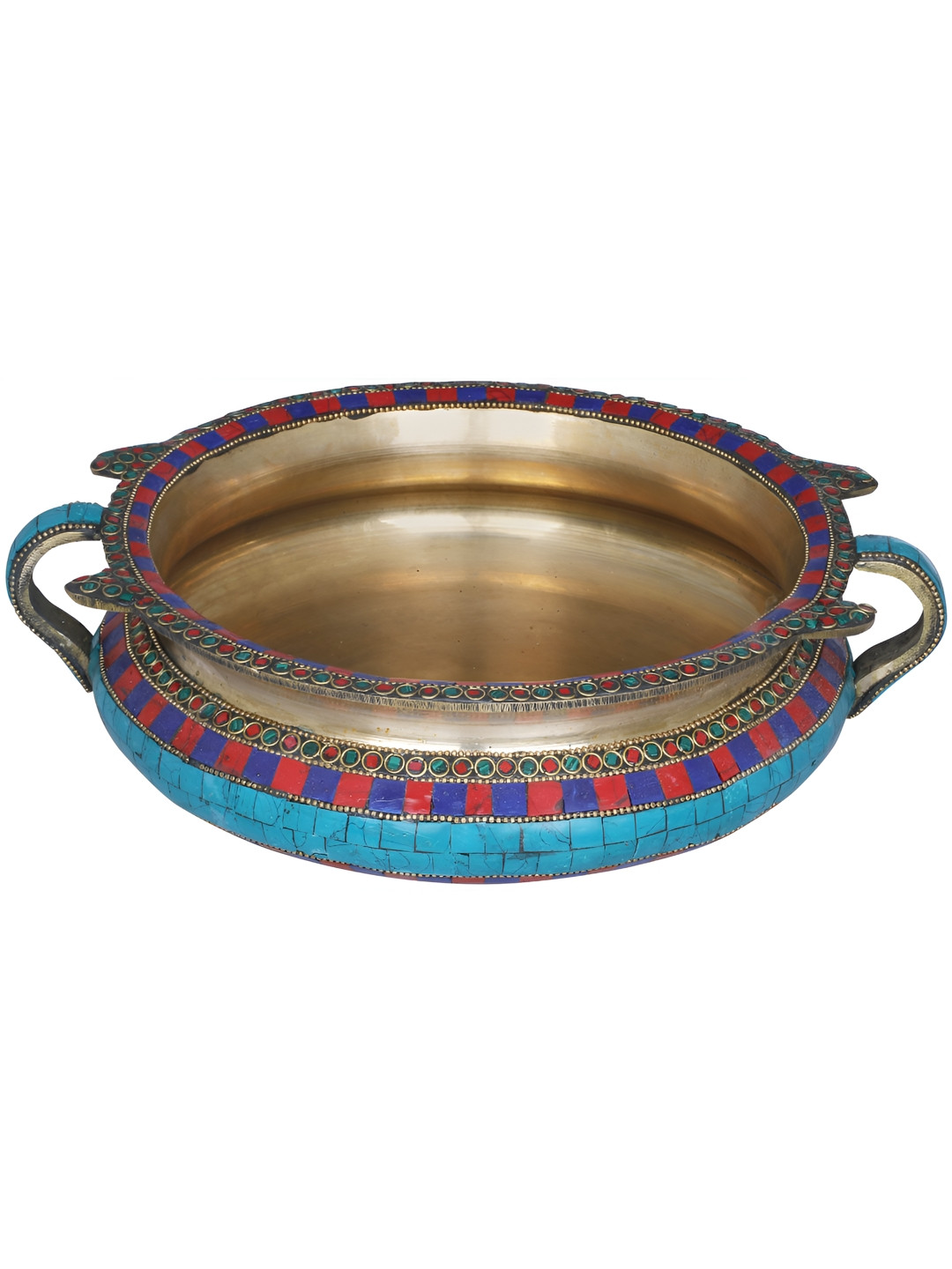 Exotic India Gold-Toned & Blue Urli Decorated with Inlay Work Decorative Bowls