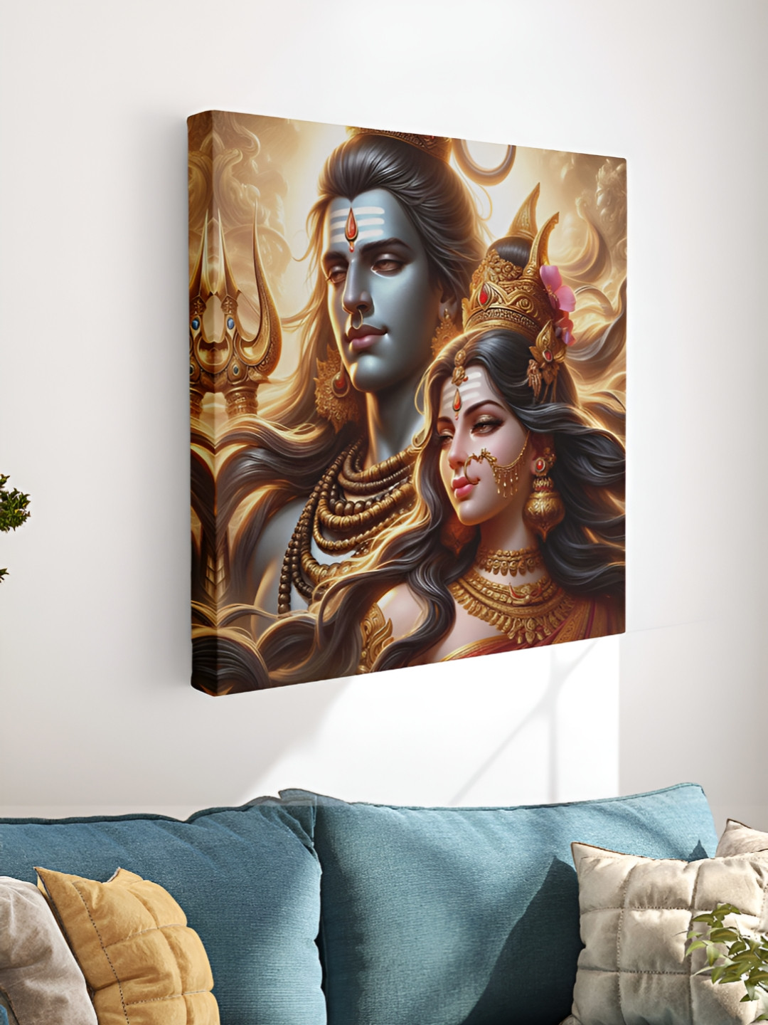 SAF Shiv Parvati Canvas Wall Square Paintings Wall Art - 20 x 20In