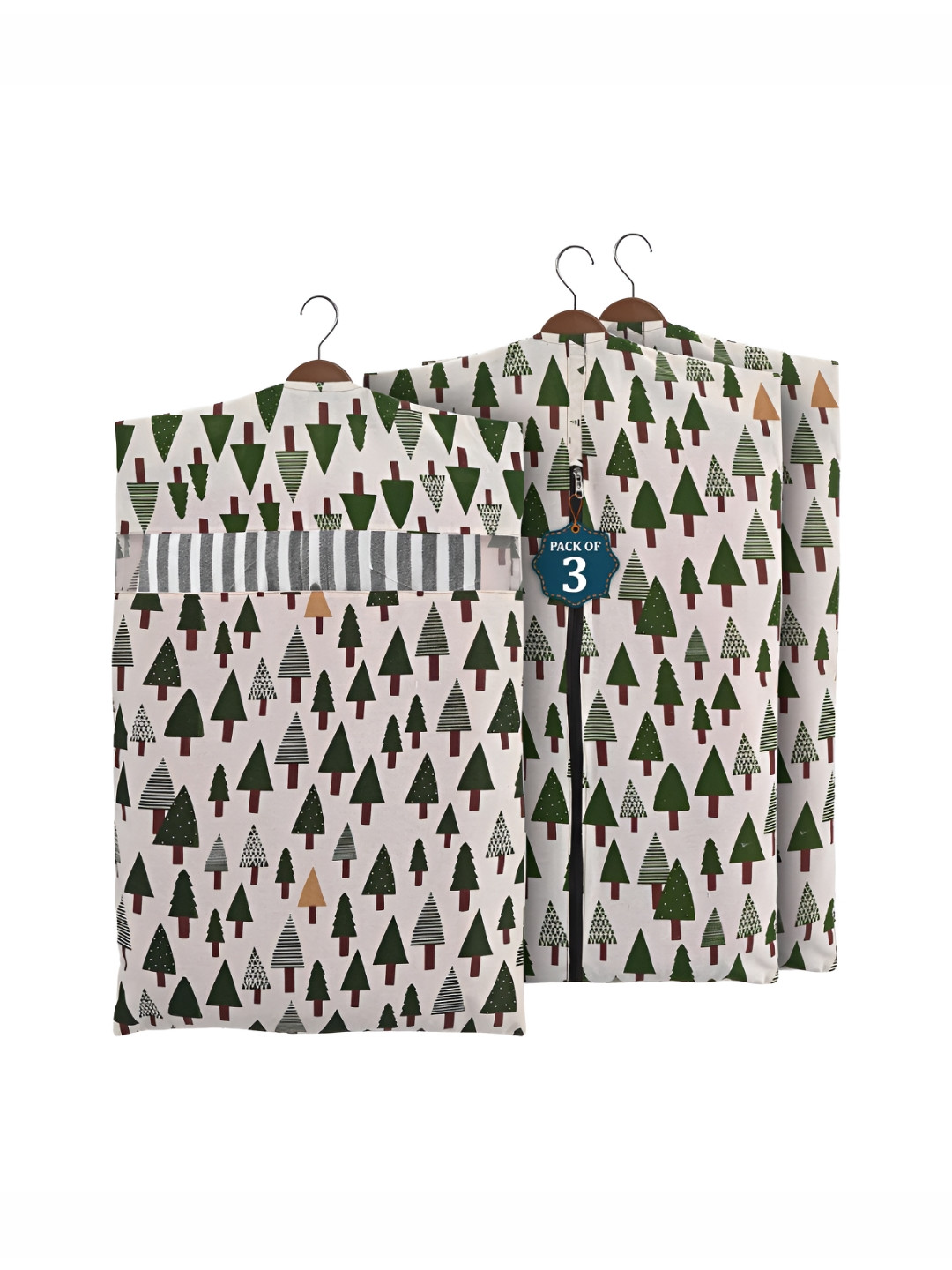 Aura Green 3 Pieces Printed Cotton Almirah Clothes Hanging Organisers