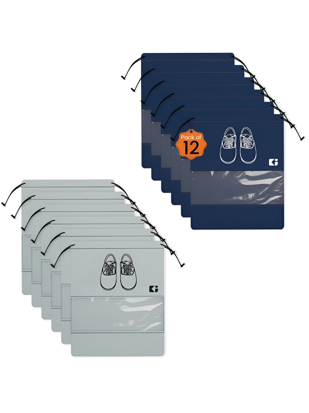 Aura Grey & Navy Blue 12 Pcs Shoe Bag for Storage Shoe Cover Travelling Shoe Organiser