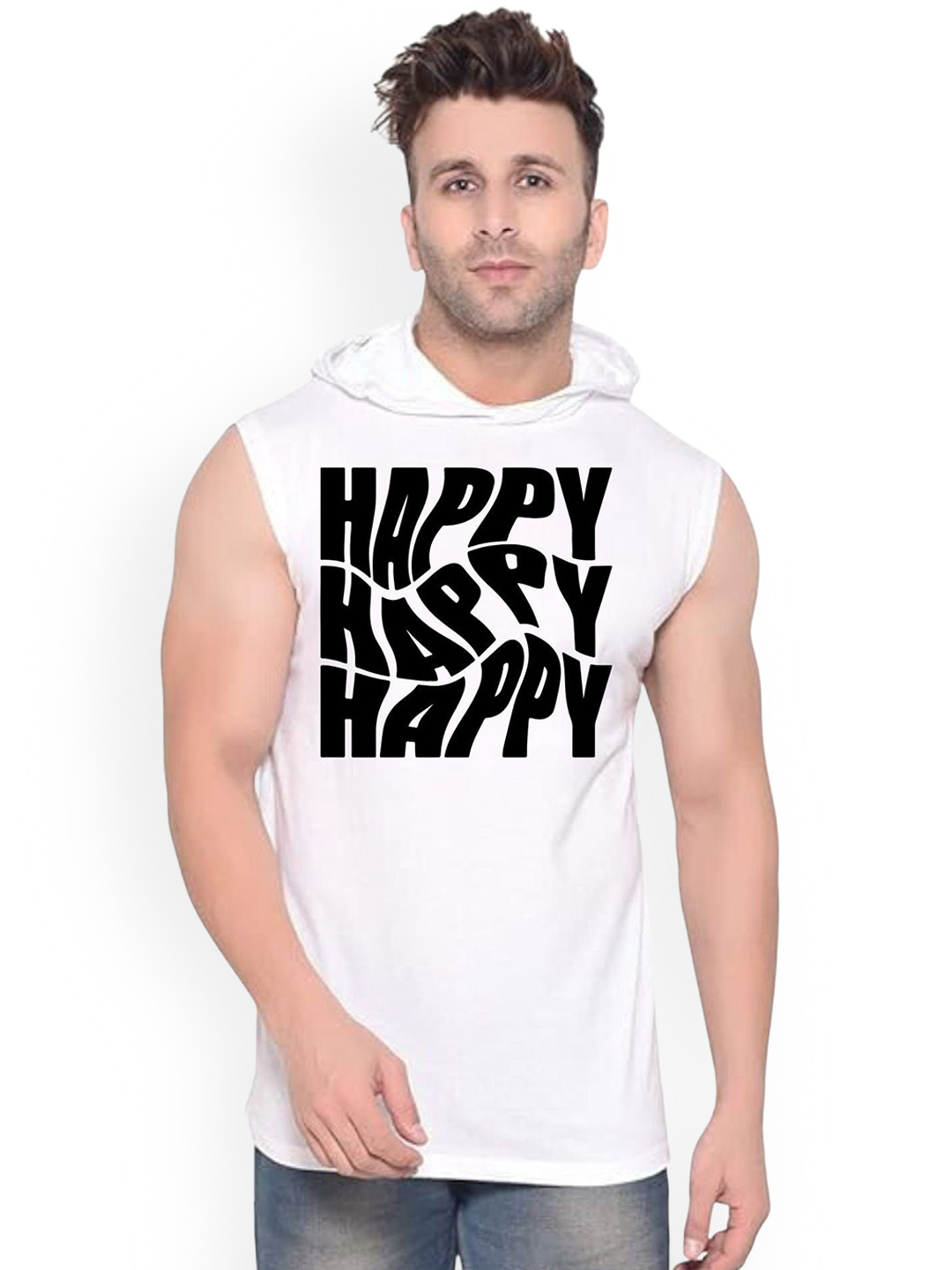 FABSTIEVE Happy Happy Printed Gym Vest vk t-050_Print-197_gym_vest White M