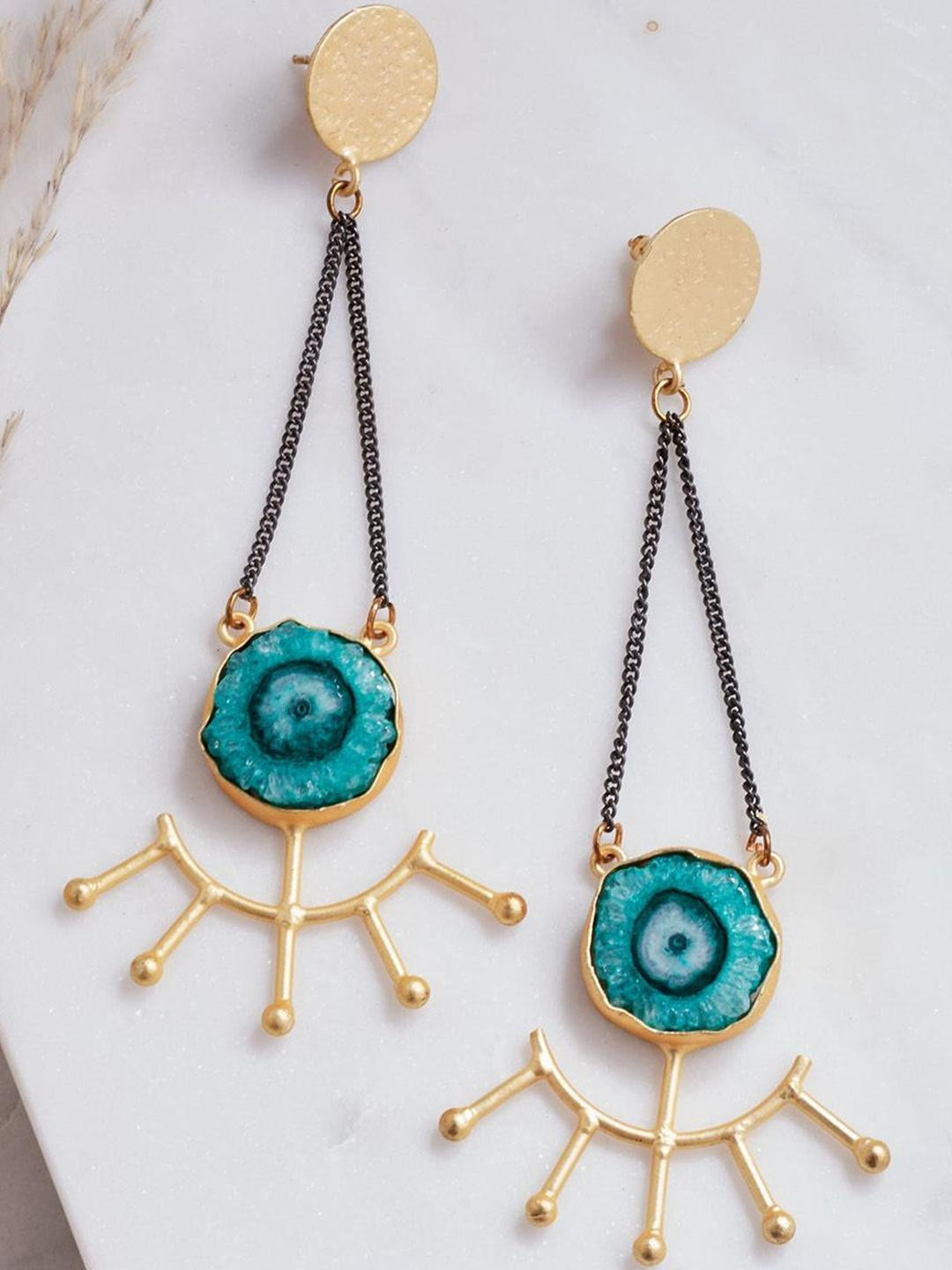 Anouk Gold-Plated Artificial Stone Studded Evil Eye Inspired Quirky Shaped Drop Earrings
