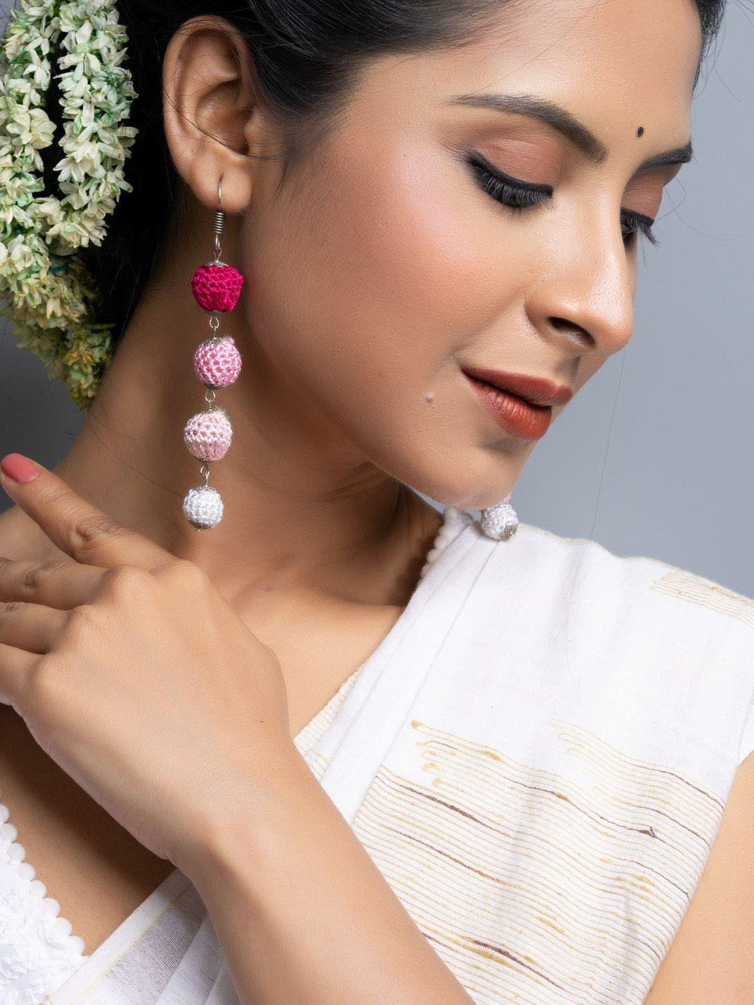 Look and Adorn Shades of Pink Thread Bead Dangler Earrings