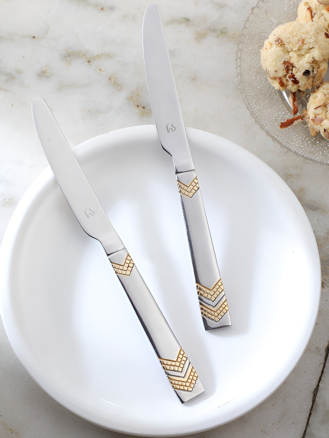 FNS Set of 2 RAGA 24 Karat Gold Plated Stainless Steel Dinner/Butter Knife