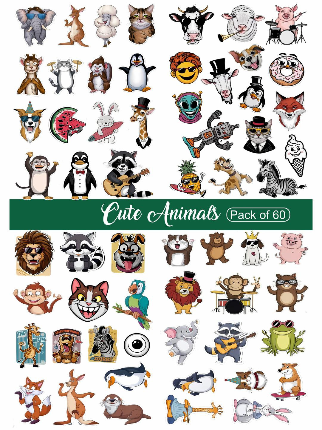 PRINTING DADDY Set of 60 Jungle Theme Stickers