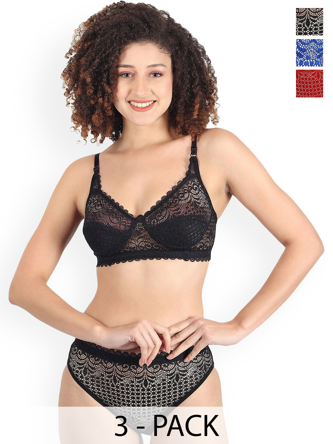 PIBU Pack Of 3 Non-Padded Lingerie Sets A-Rain-Set_R,B,Bl