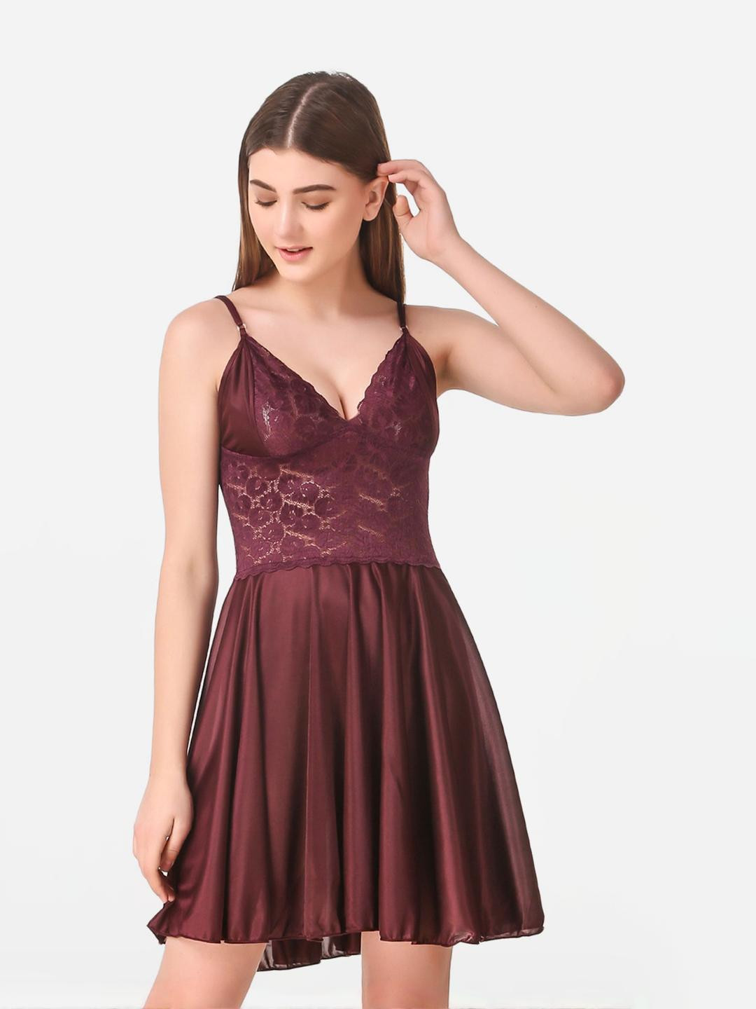 Dreambe Women Brown Satin Baby Dolls