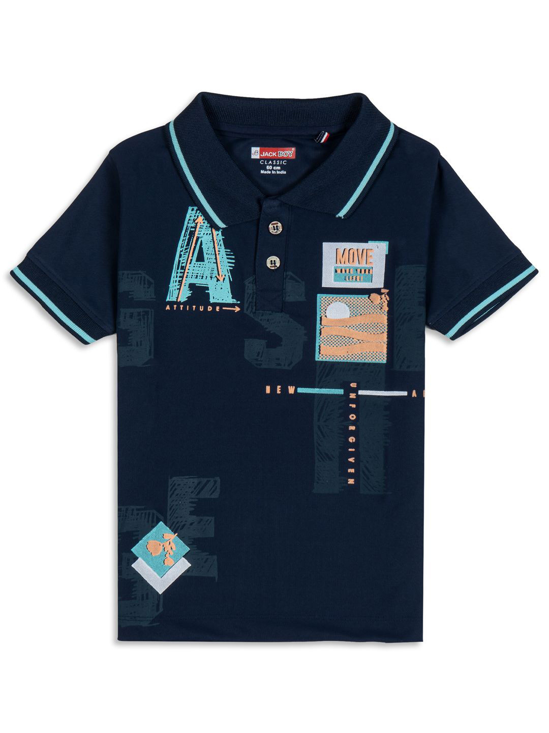 JACKBOY Kids Printed Polo Collar Applique T-shirt