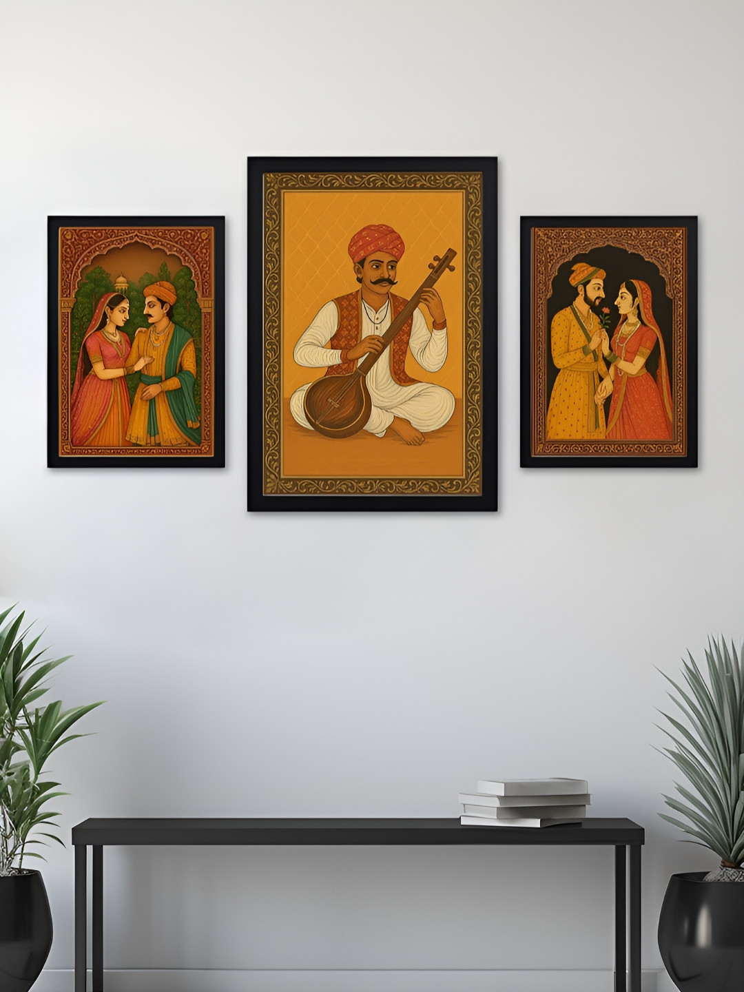 Giftii Melody Of Royals Rajasthani Wood 3 Piece Wall Square Paintings Wall Art