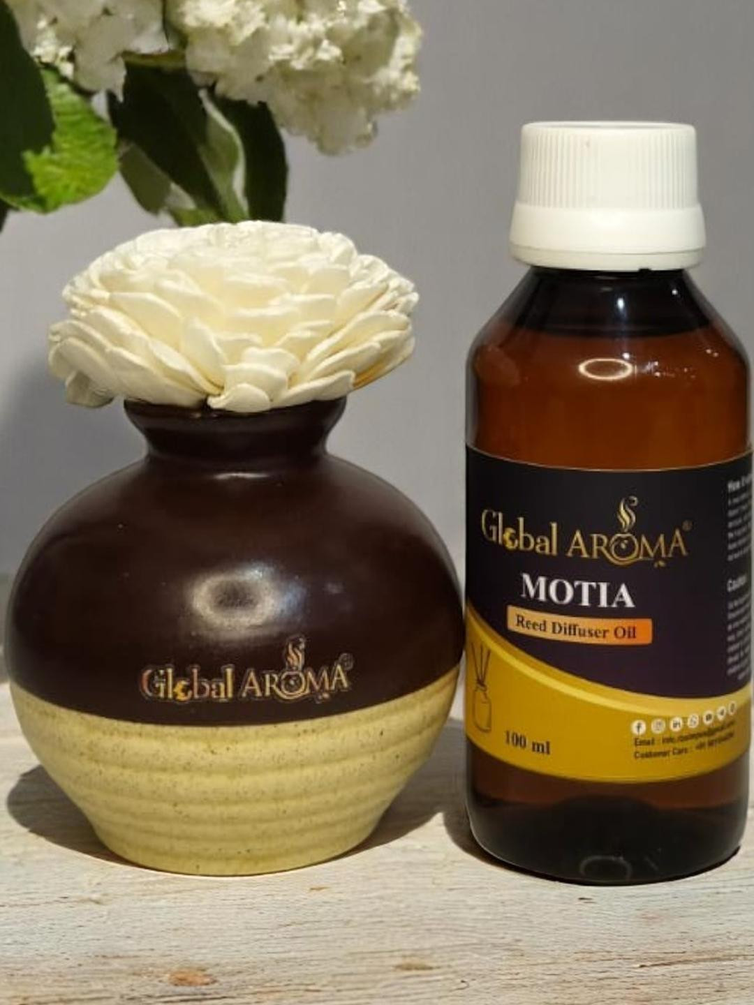 GLOBAL AROMA Motia Fragracne Ethenic Flower Pot Reed Diffuser Set