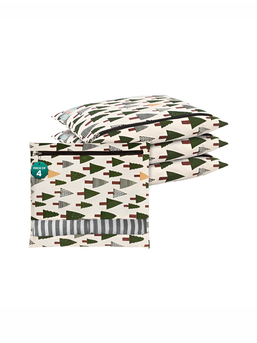 Aura Green & White 4 Pcs Almirah Clothes Bag Hanging Clothe Cover Multi-Utility Organisers
