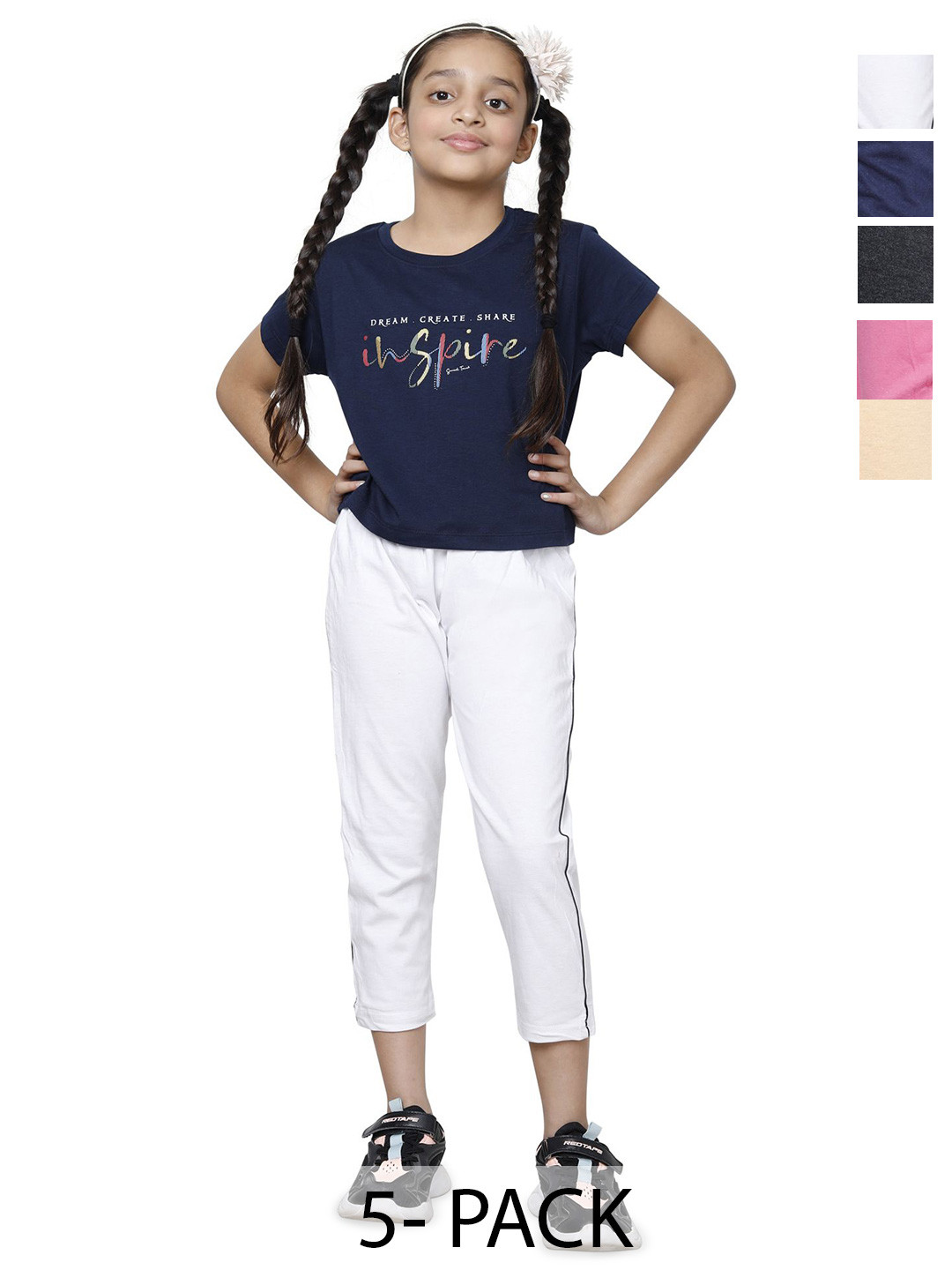 BAESD Girls Pack of 5 Cotton Solid Side Piping Regular Capris