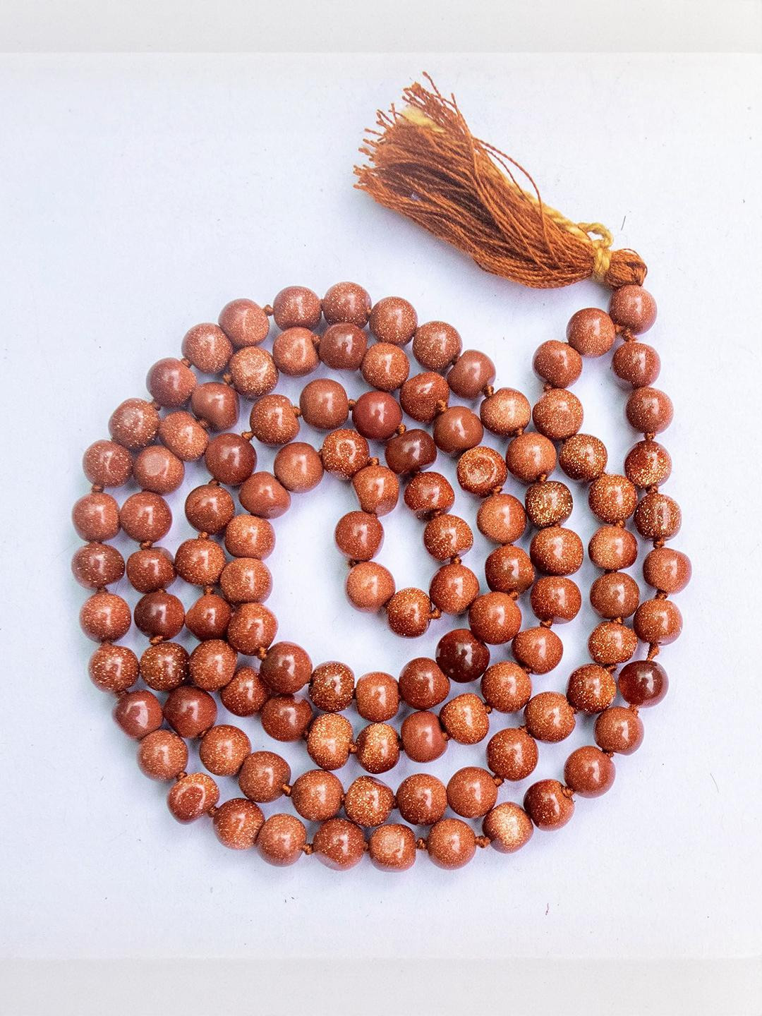 Apnisanskriti Unisex Brown Gold Stone 108+1 Mala 6MM