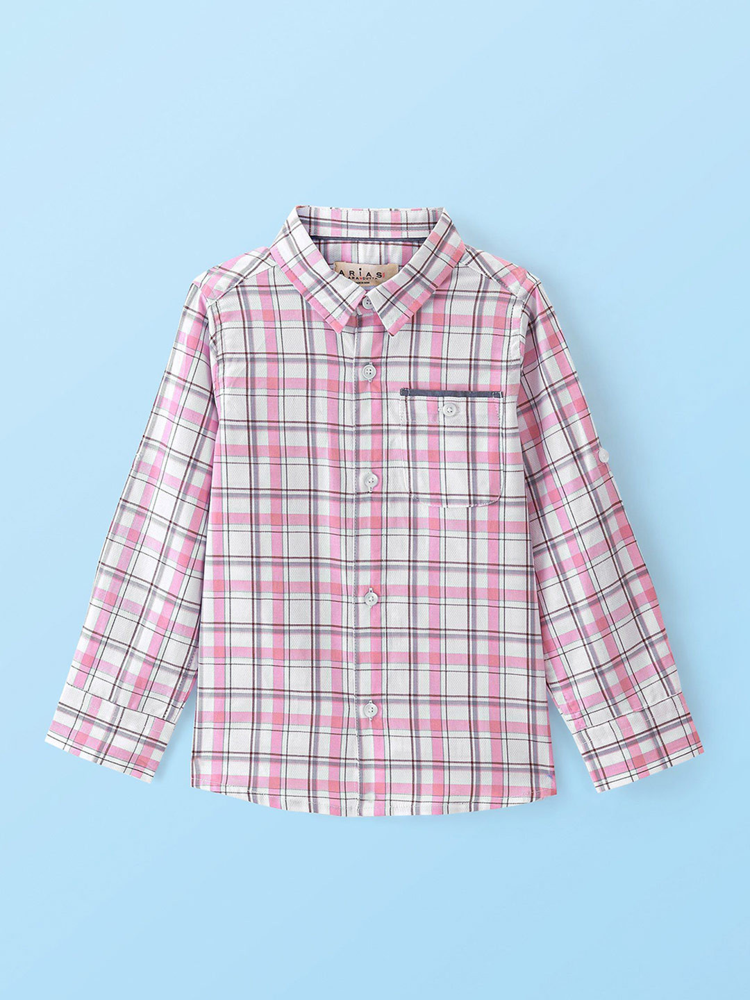 ARIAS By LARA DUTTA Boys Tartan Checked Cutaway Collar Cotton Shirt