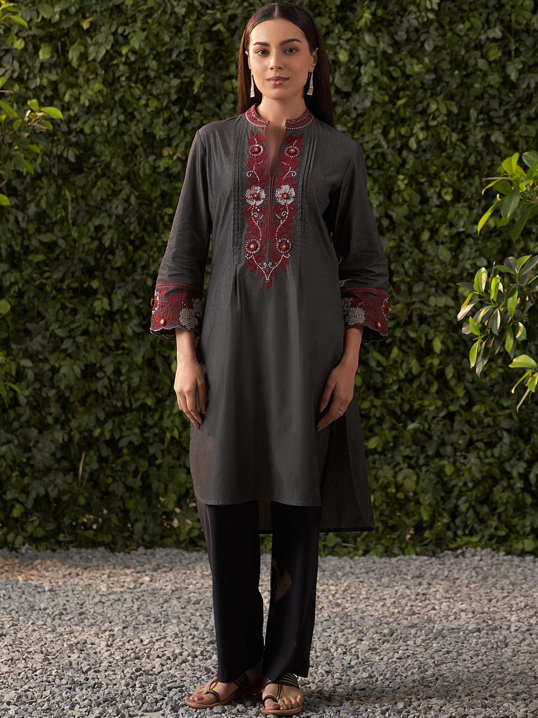 Lakshita Grey Embroidered Denim Designer Kurta
