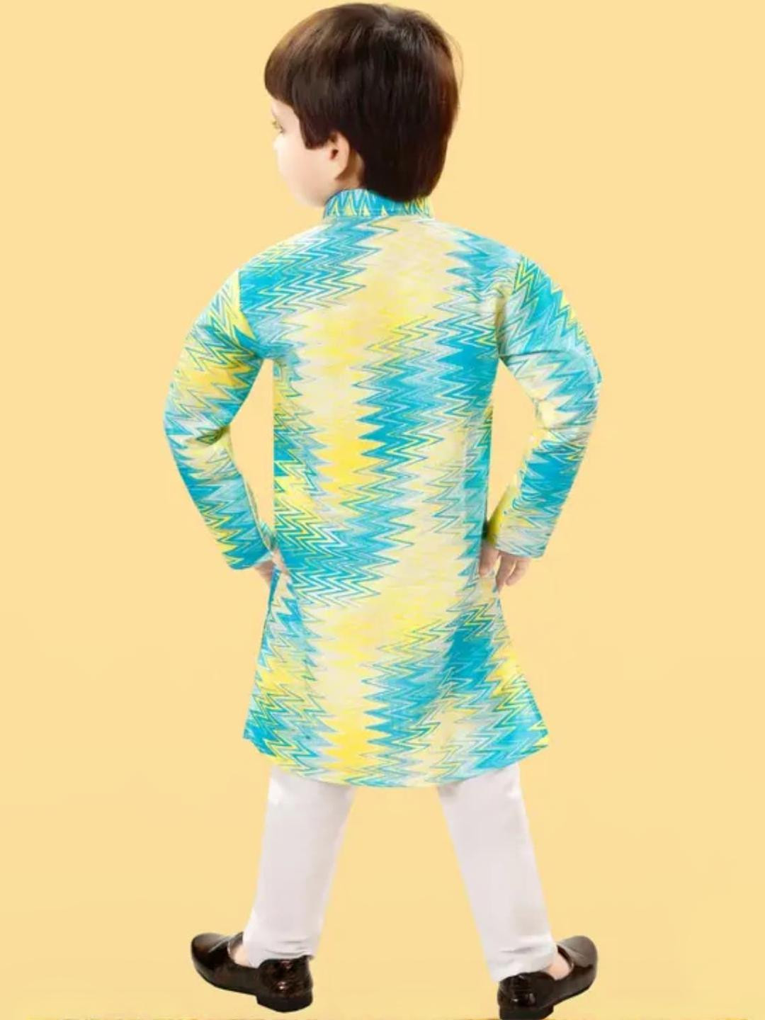 VISHESTA Kids-Boys Blue Cotton Blend Kurta Sets