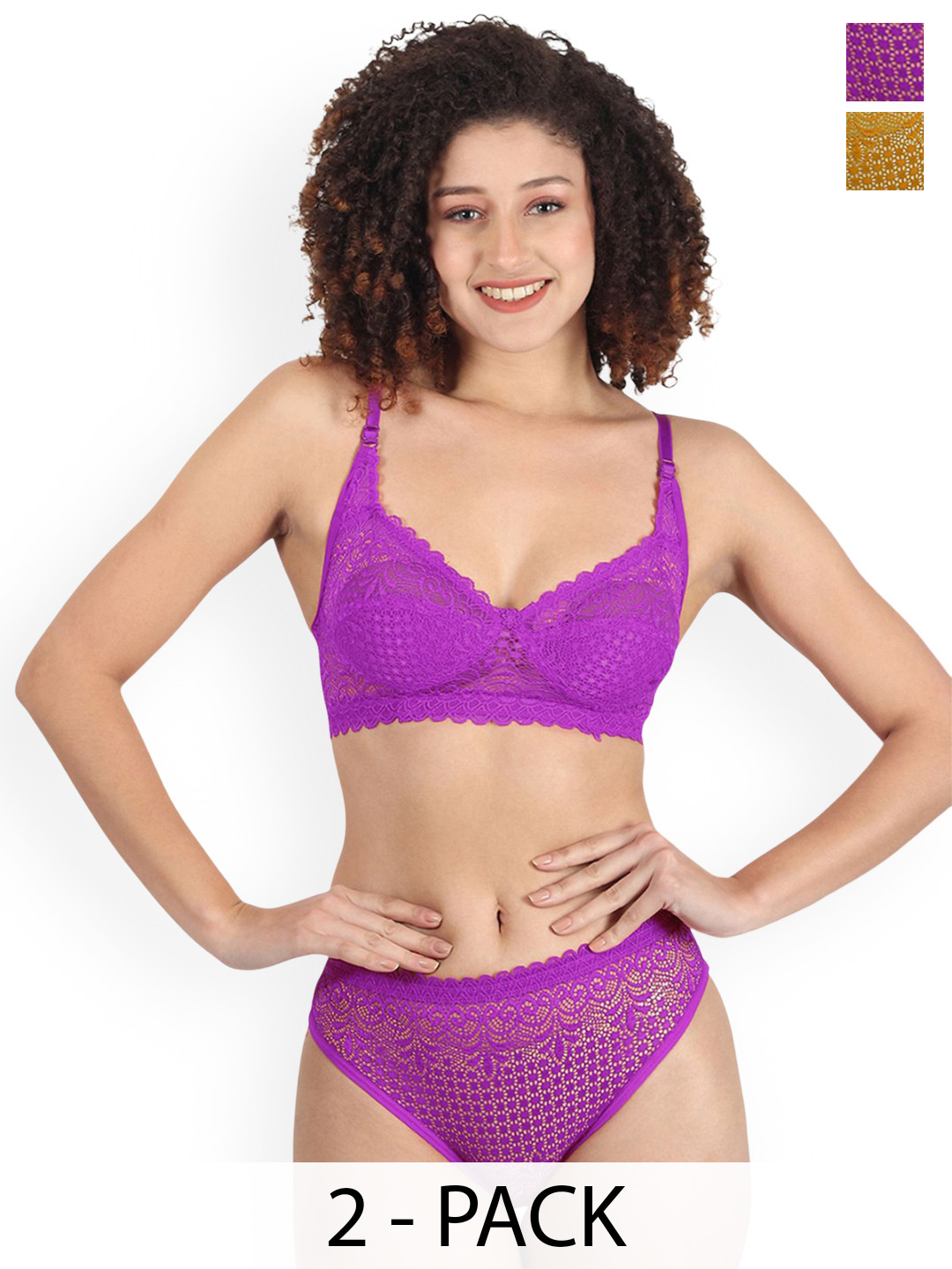 PIBU Pack Of 2  Non-Padded Lingerie Sets A-Rain-Set_Pu,Y