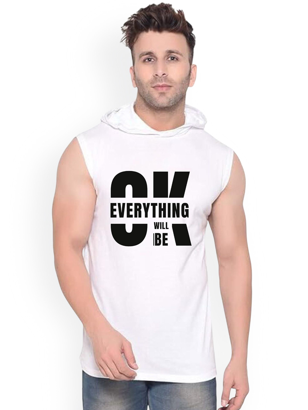 FABSTIEVE Ok Everything Printed Cotton Gym Vest vk t-050_Print-191_gym_vest White M