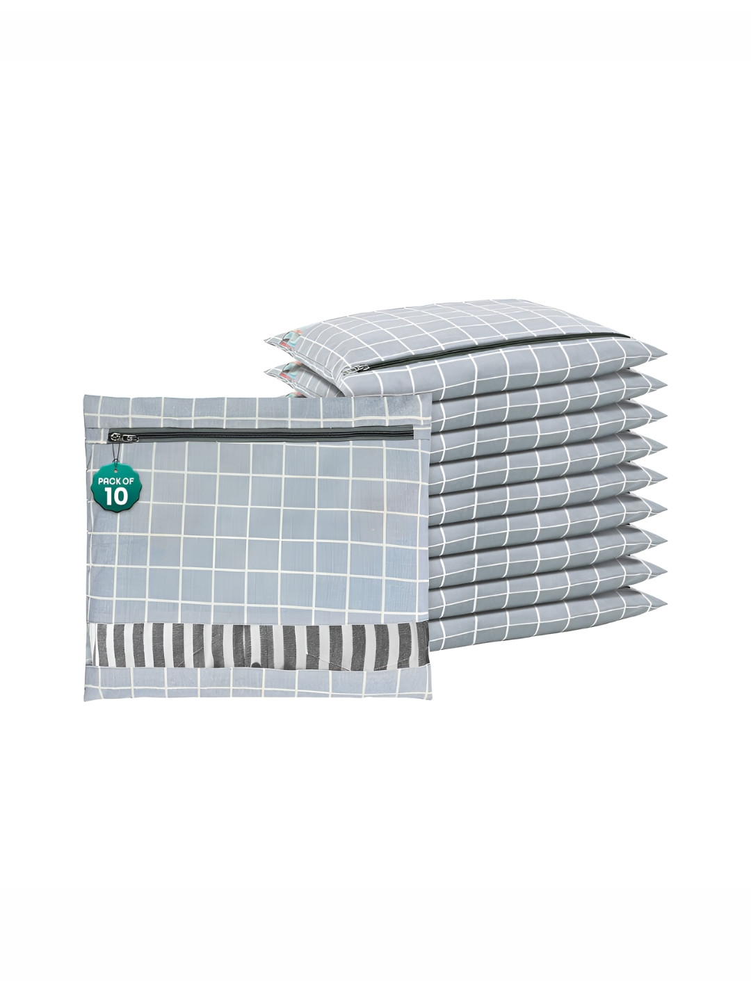 Aura Grey 10 Pieces Printed Mesh Cotton Clothes Storage Organizer