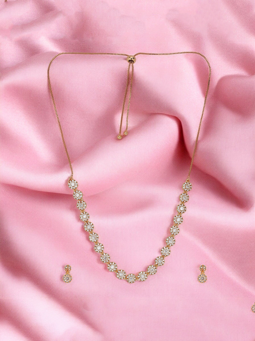 Nilu's Collection Rose Gold Plated American Diamond Necklace Set