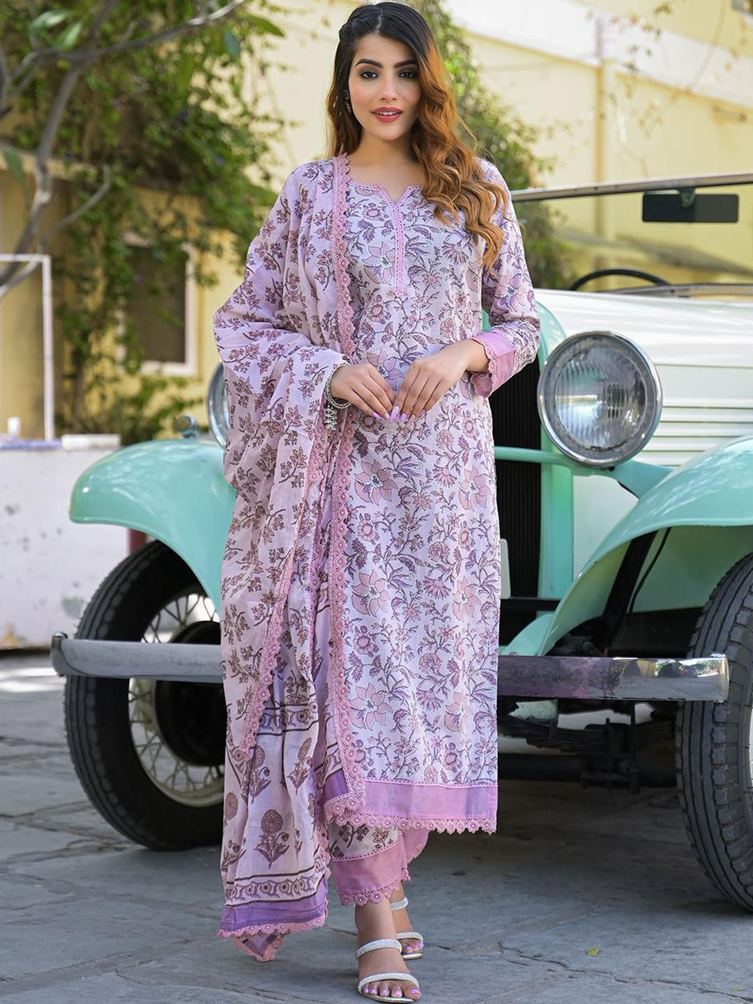 KALINI Women Purple Pure Cotton Kurta Sets