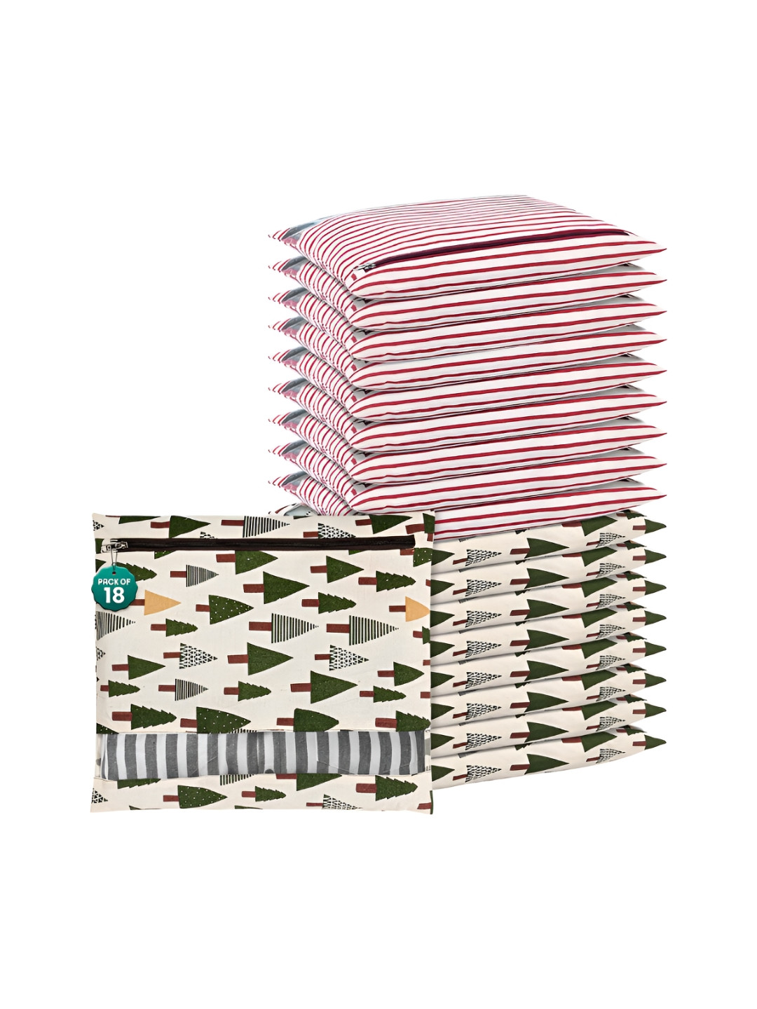 Aura Green 18 Pcs Almirah Clothe Packing Bag Hanging Clothe Cover Multi-Utility Organisers