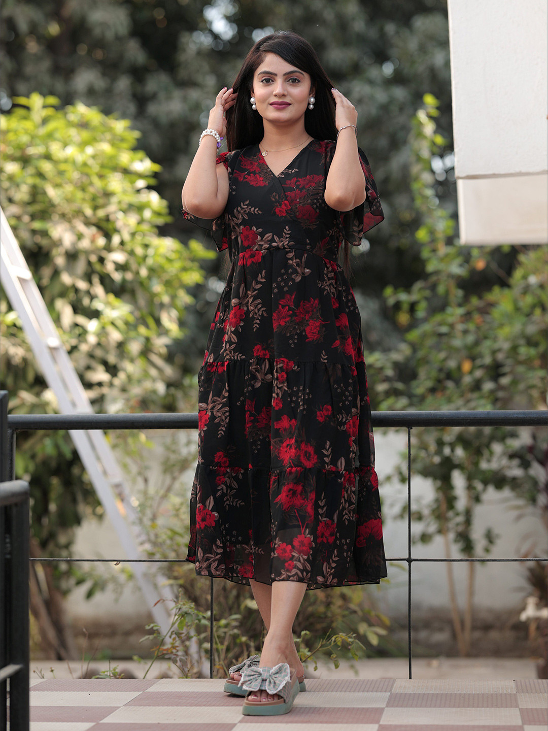 HOSI Floral Print Fit & Flare Midi Dress