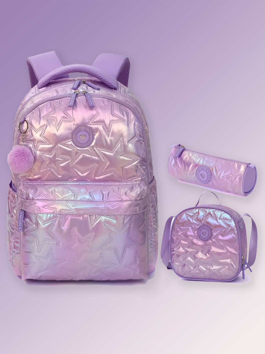 Little Surprise Box LLP Kids 3pcs Shiny Purple Star Matching Backpack
