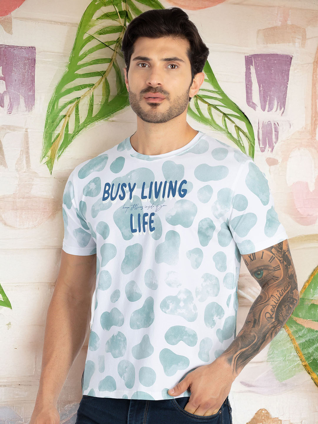 Status Quo Typographic Printed Round Neck Pure Cotton T-shirt