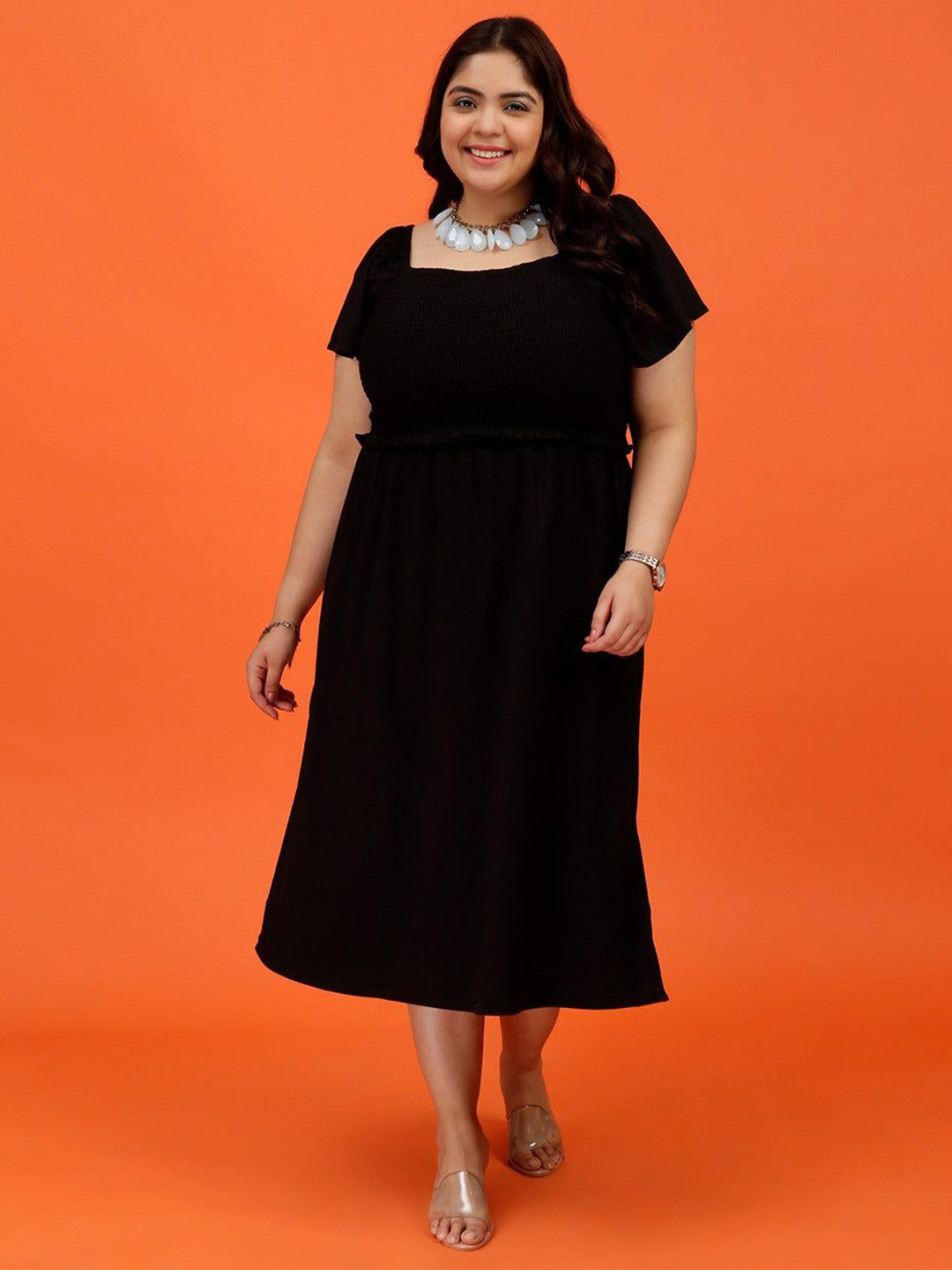 Toodle Plus Women Plus Size Flutter Sleeve Georgette Fit and Flare Dress