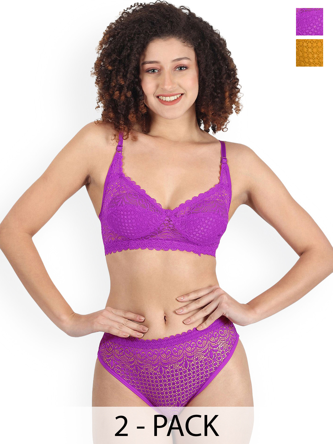 PIBU Pack Of 2 Self-Designed Non-Padded Lingerie Sets B-Rain-Set_Pu,Y