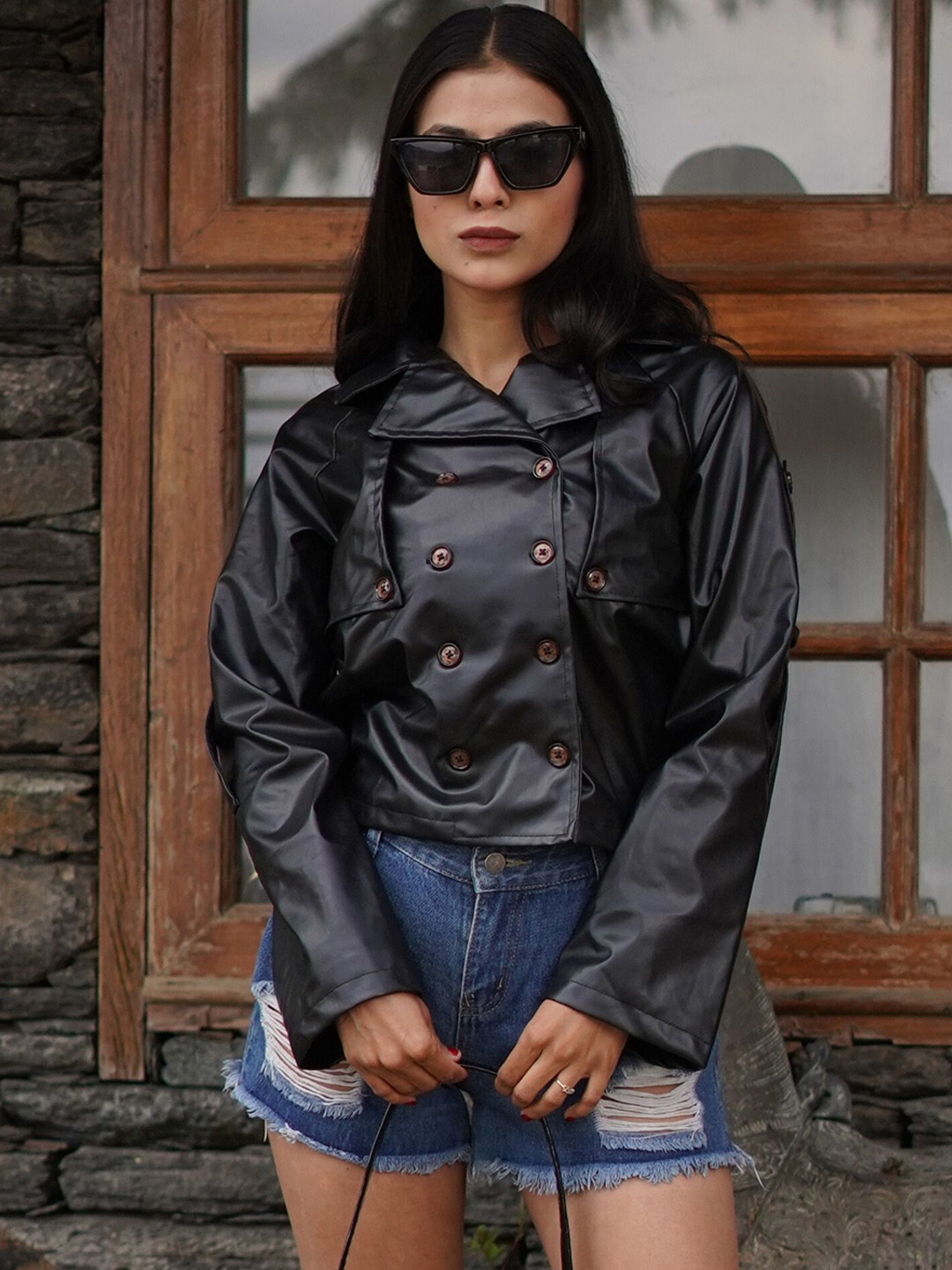 BAESD Women Synthetic Lightweight Crop Biker Jacket