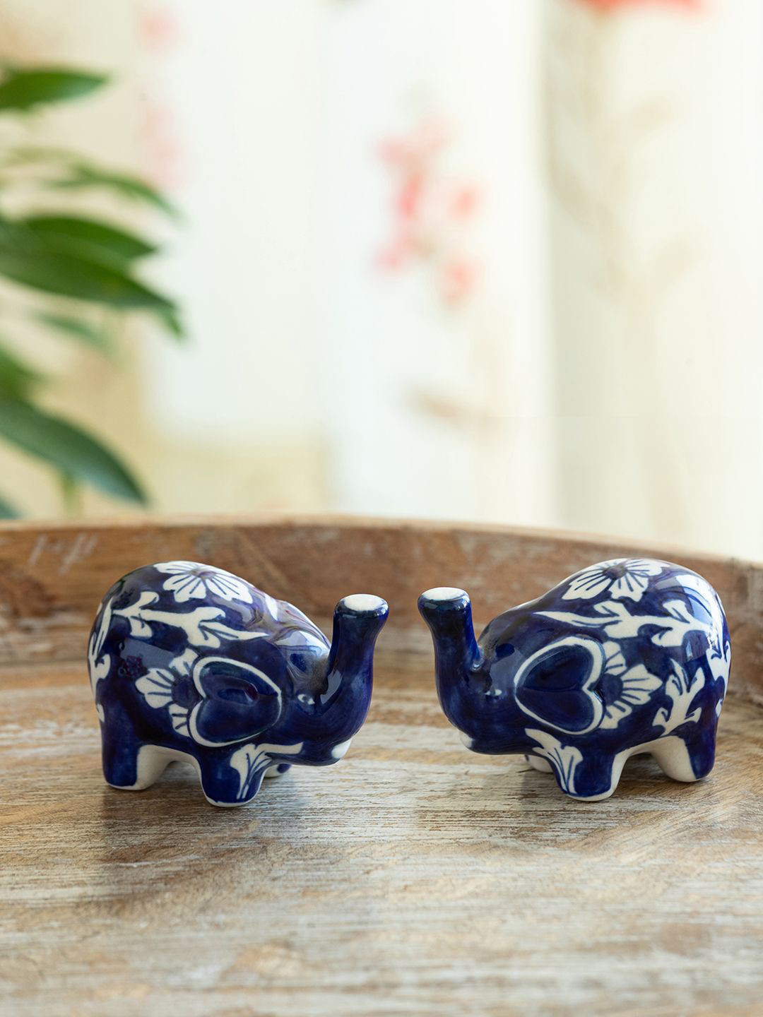 ExclusiveLane Seasoned Pair Blue 2 Pieces Floral Tusks Ceramic Salt & Pepper Shakers-70 ml