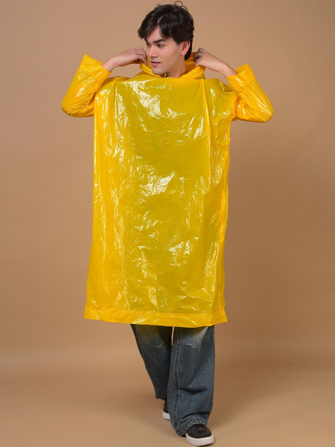 Dollar Unisex Yellow Lightweight Waterproof Reusable & Adjustable Hood Rain Poncho