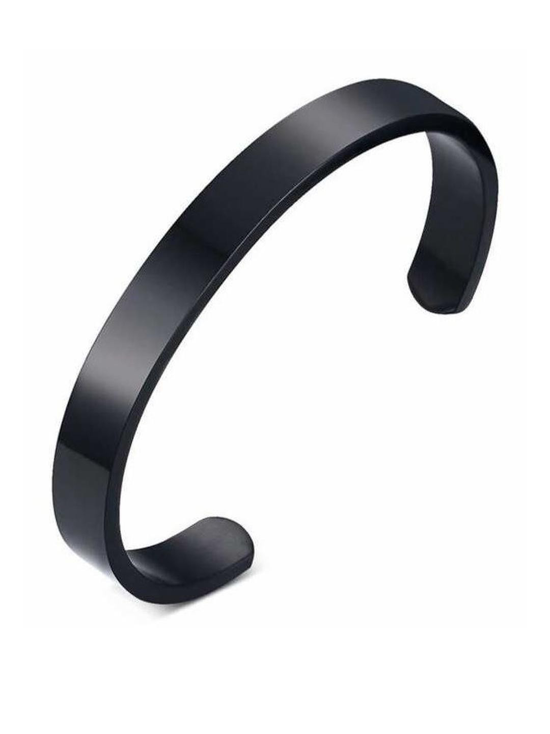 Inites Men Solid Black Adjustable Half Kada Bracelet