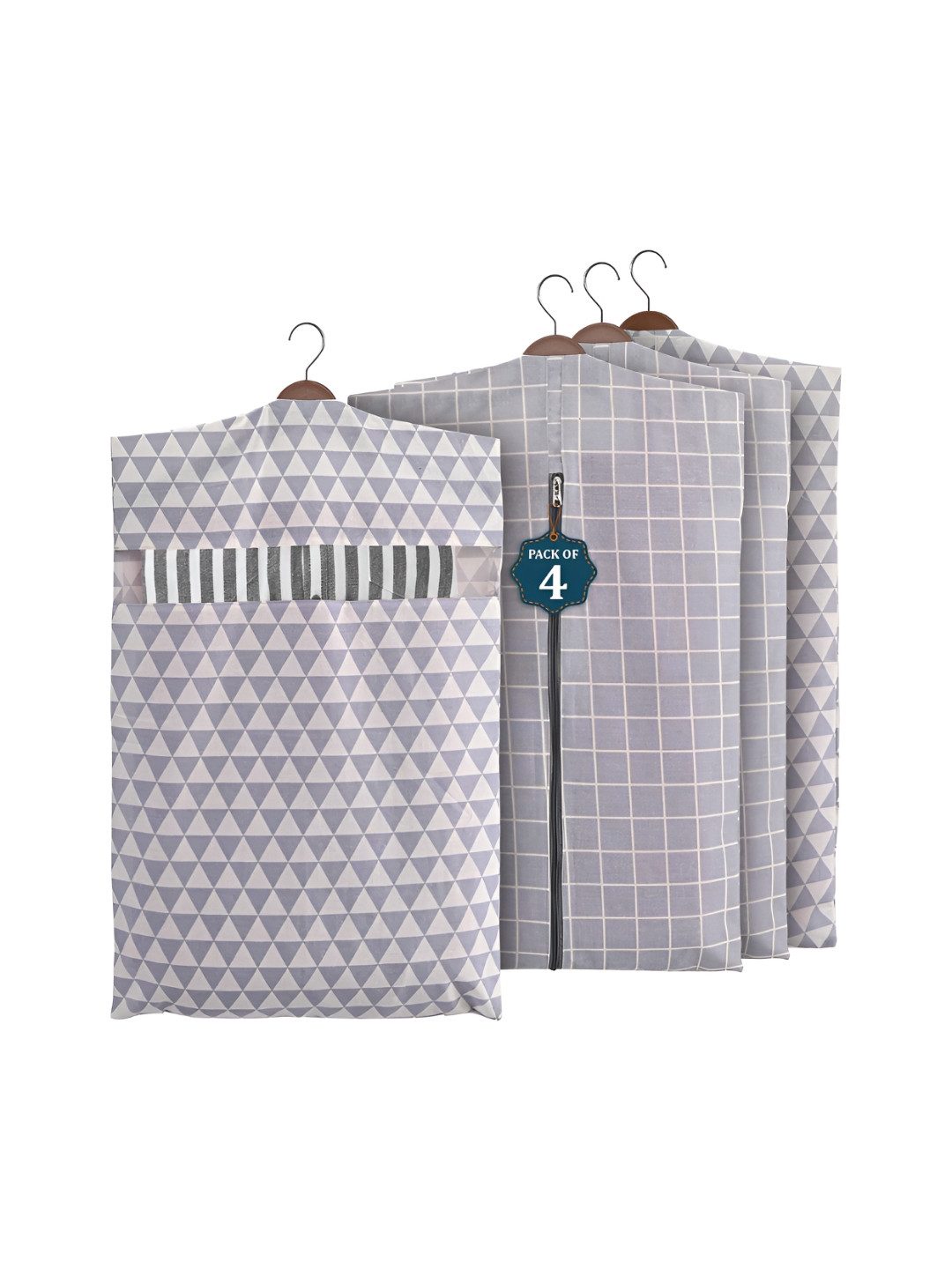 Aura Grey 4 Pcs Almirah Clothes Packing Bag Hanging Clothe Cover Multi-Utility Organisers