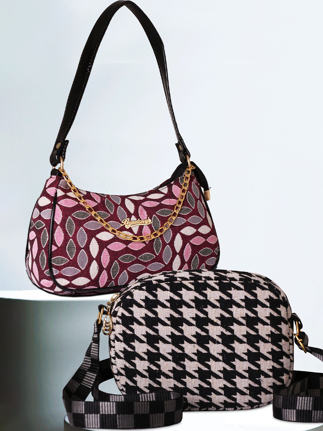 BANDICOOT Set OF 2 Geometric Structured Sling Bag with Cut Work