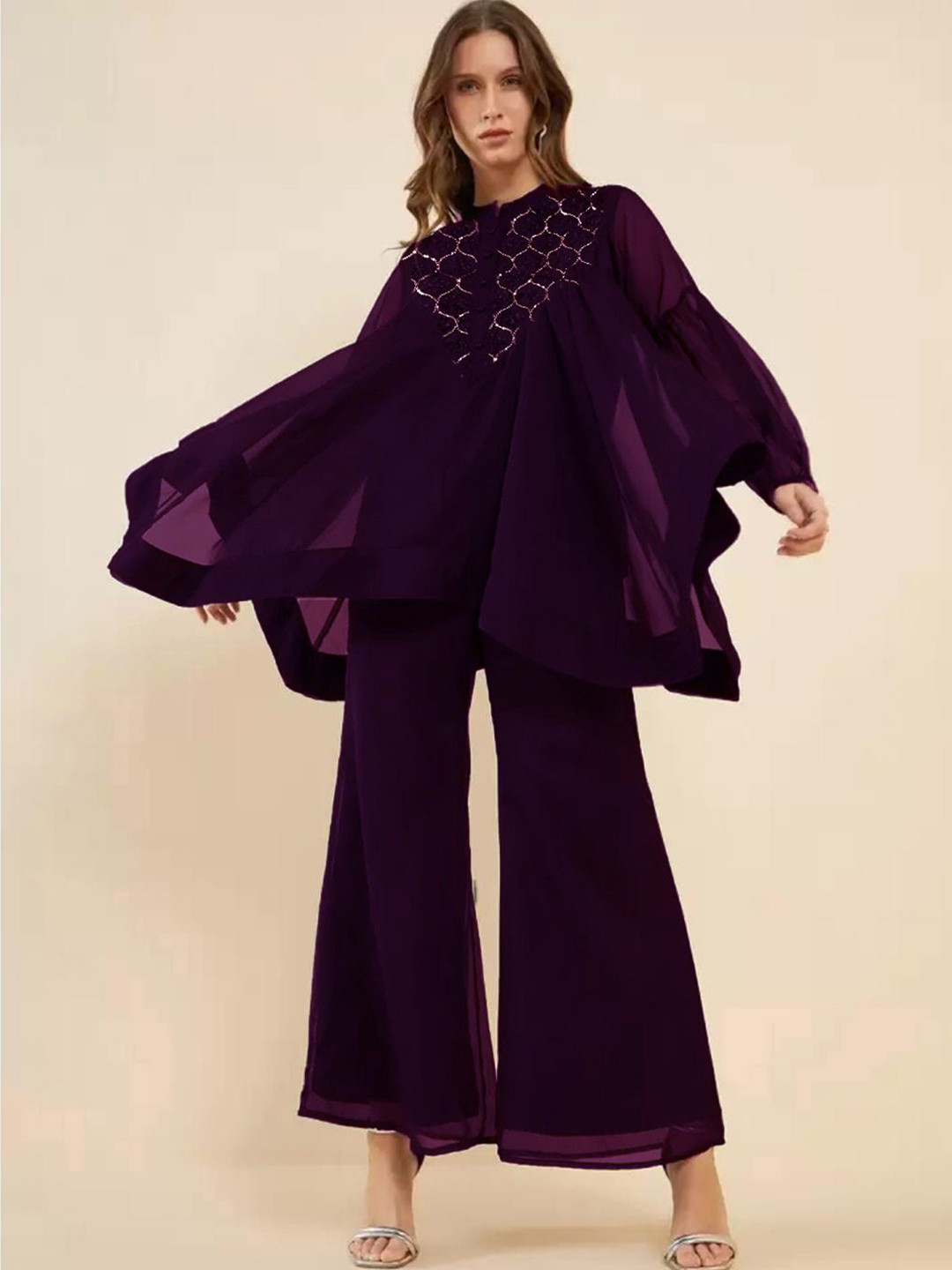 LIME N LEMON Girls Mandarin Collar Flared Sleeve Top