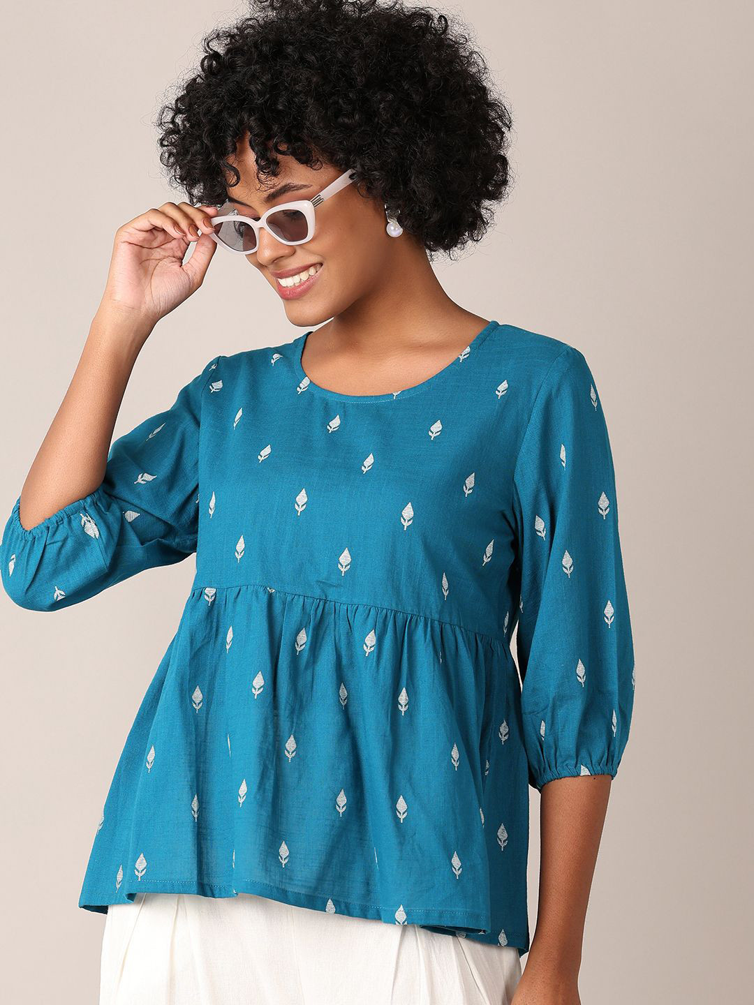 LIMEROAD Print Puff Sleeve Cotton Top