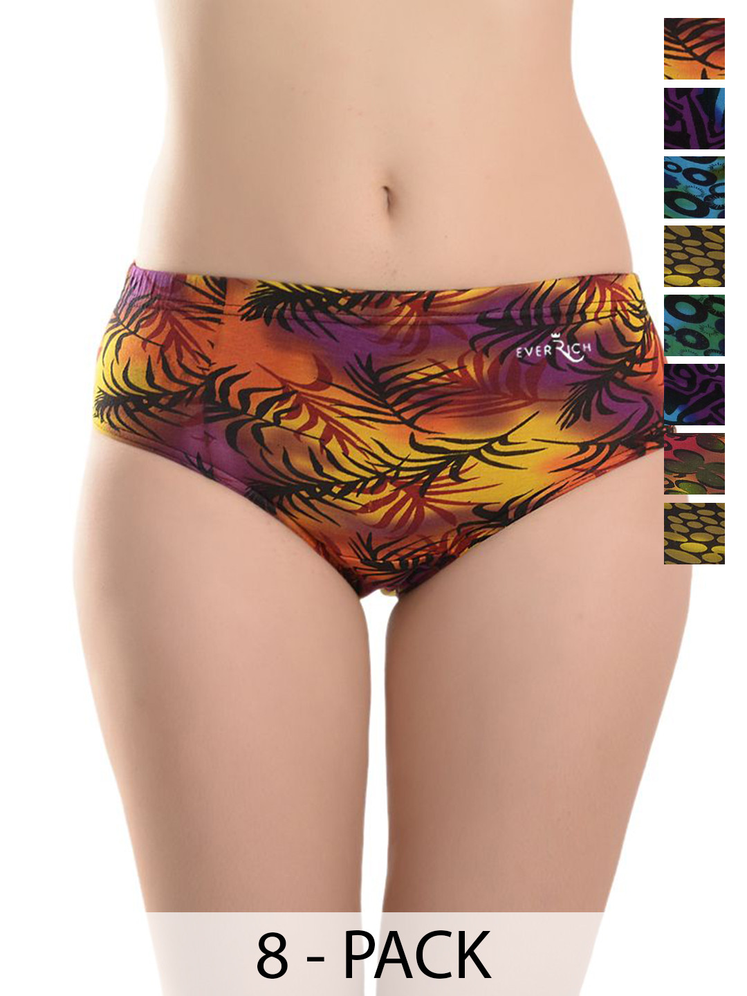 EverRich Pack Of 8 Printed Cotton Mid-Rise Hipster Briefs MY-ER-5STAR-PANTY-8PC