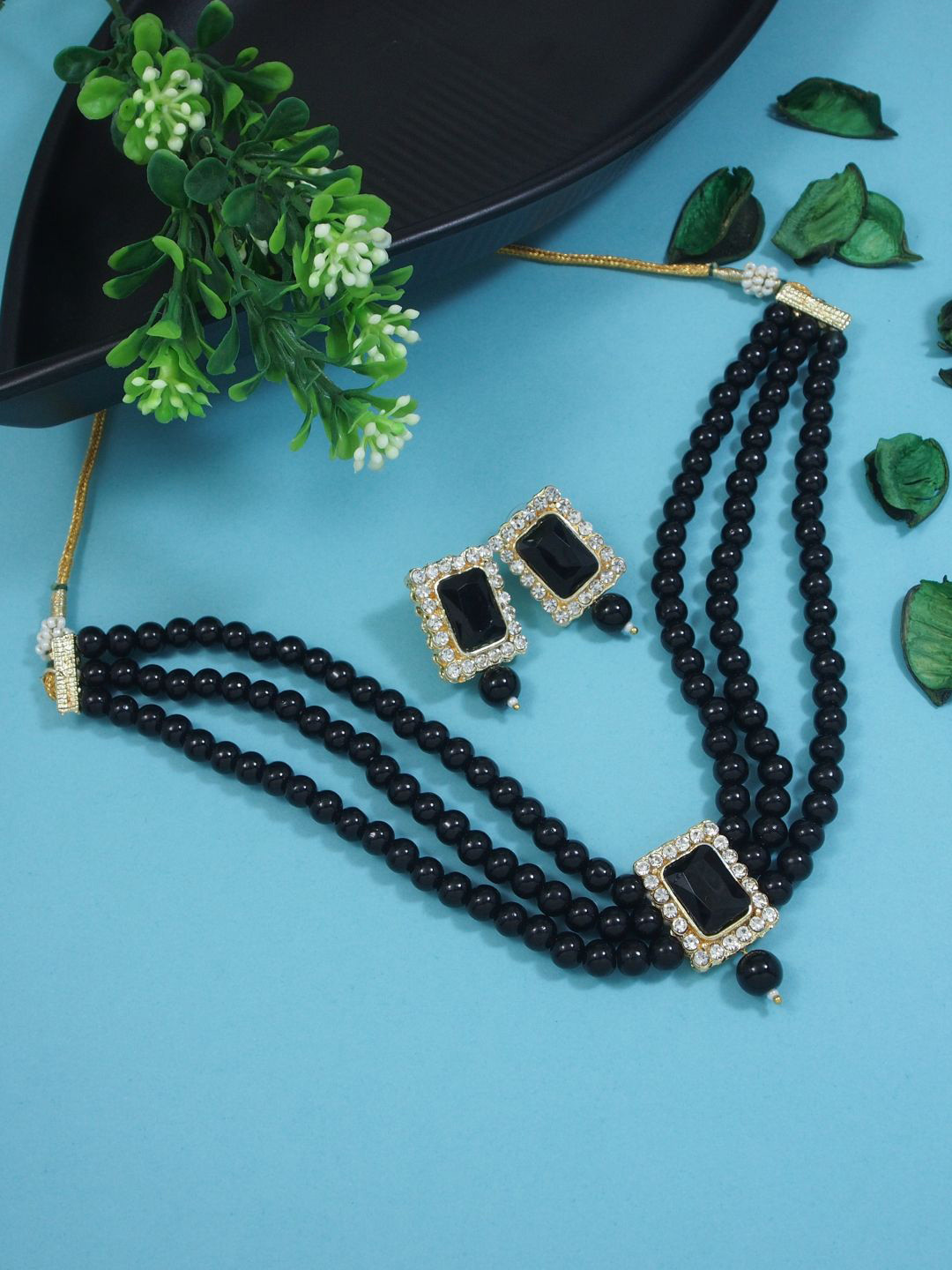 I Jewels Traditional Stone Studded & Pearls Beaded Jewellery Set