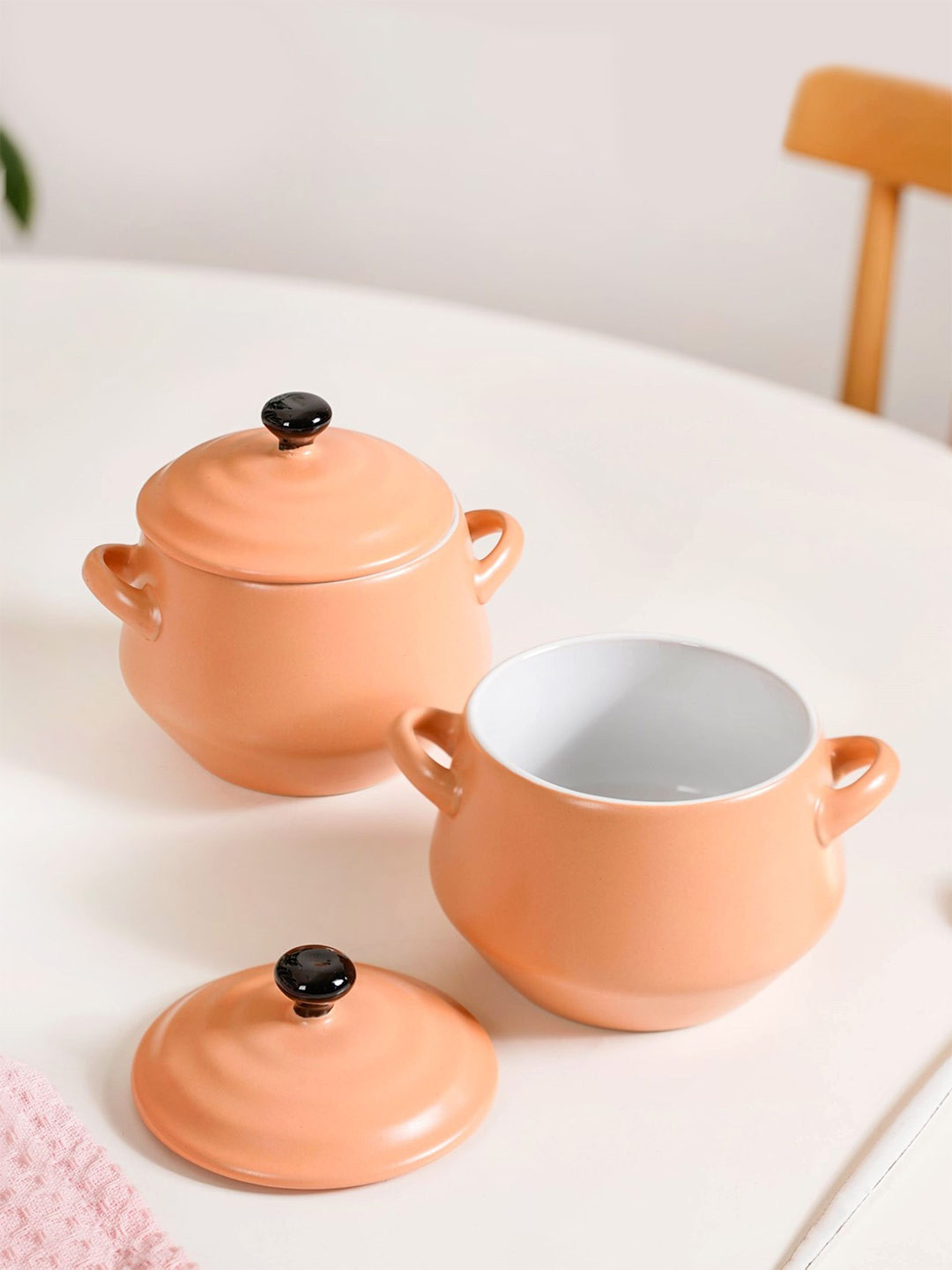 Nestasia 2 Pcs Peach Amara Ceramic Ramen Bowl With Lid 450ml