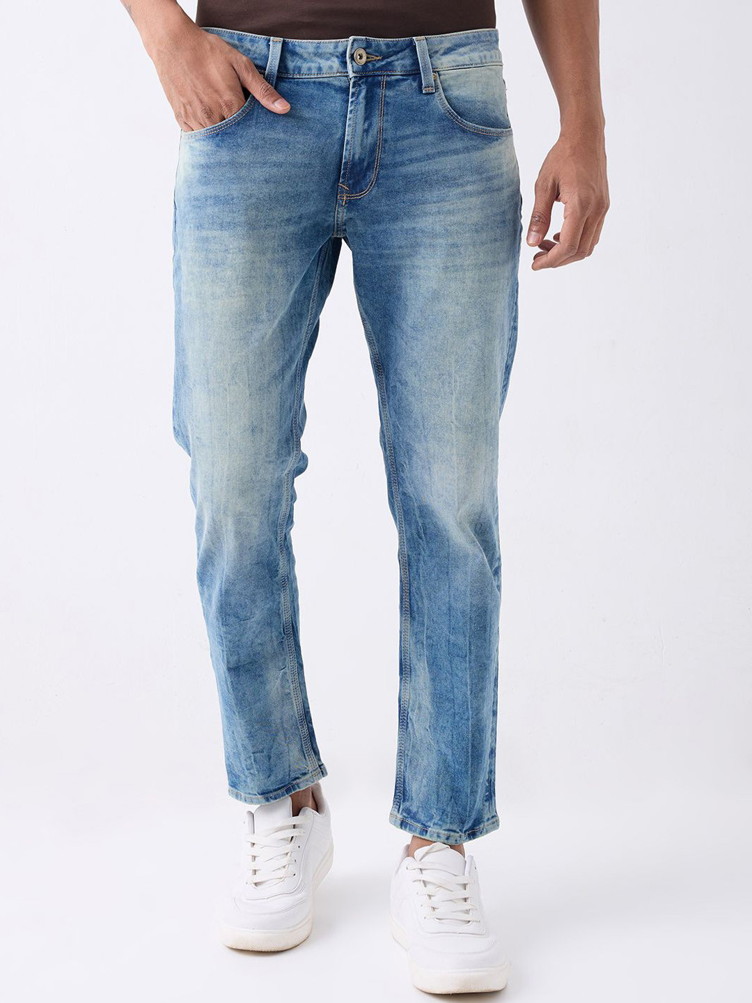 SPYKAR Men Regular Fit Mid-Rise Low Distress Heavy Fade Jeans
