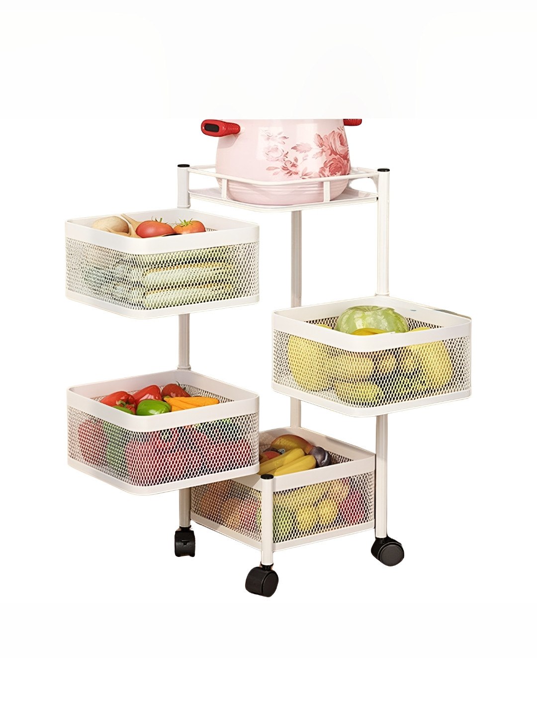Go Hooked Storage Rack 4 Layer Metal Trolley Rack with Wheels
