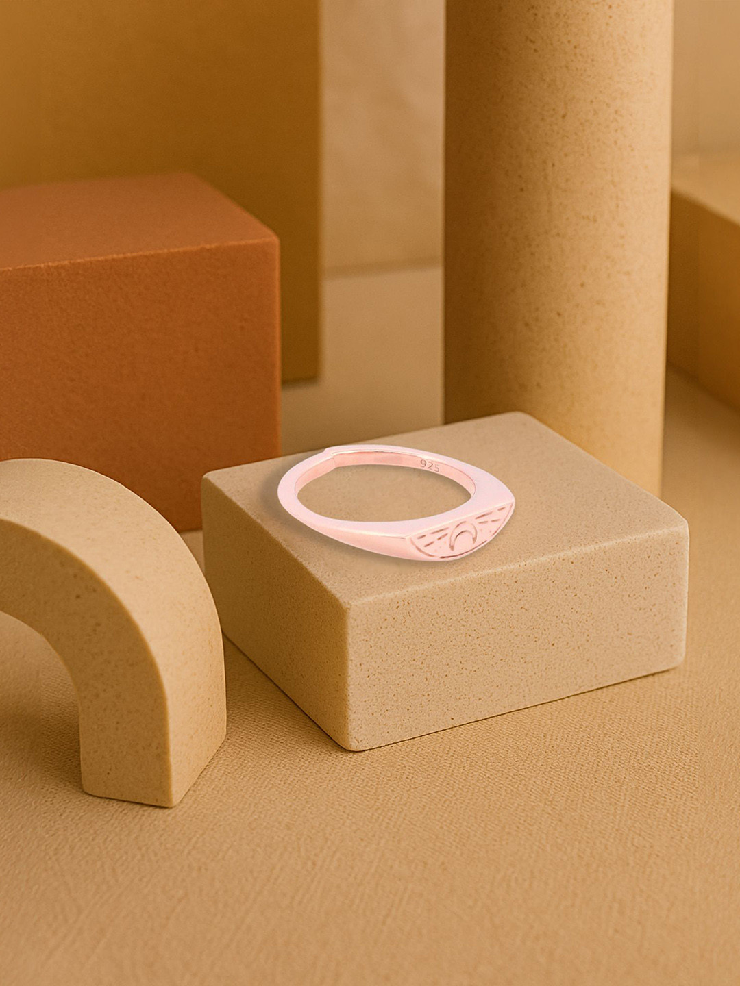 TVISVA JEWELS 925 Sterling Silver Rose Gold-Plated Engraved Adjustable Finger Ring