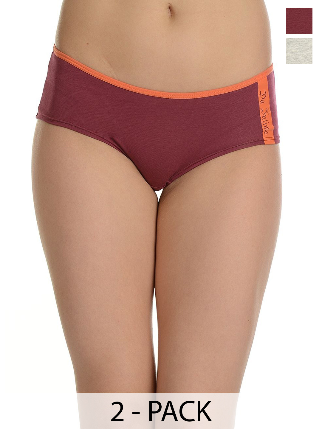 Da Intimo Pack Of 2 Low-Rise Seamless Bikini Briefs DIU-5657_MRN_GRY