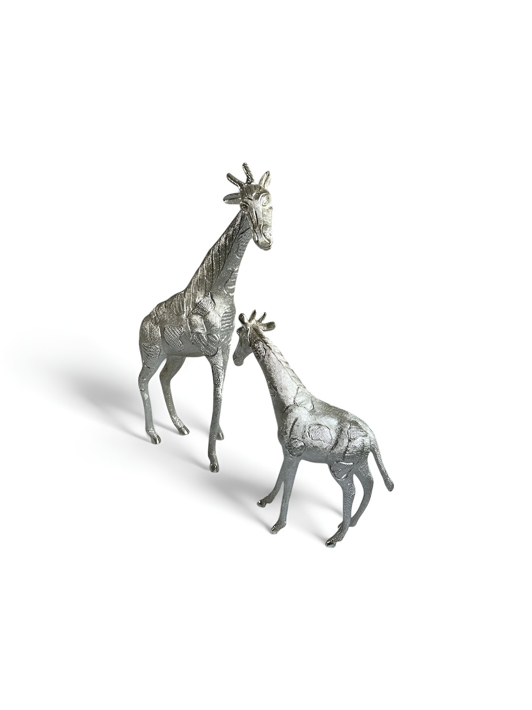 Taurrus Giraffe Mother and Baby Silver Metal Metallic Living Room Set of 2 Medium Showpieces - 23.6 Inches